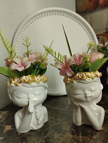 Vazalar: Dekorativ mini kompozisiyalar – gips vazalarda süni güllər.heykəllər — 7