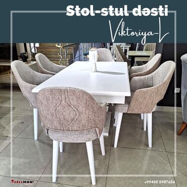 Masa və oturacaq dəstləri: Qonaq otağı üçün, Yeni, Açılan, Dördbucaq masa, 6 stul — 2