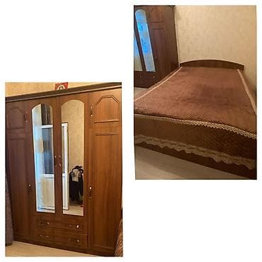 Двуспальная кровать, Шкаф, 2 тумбы, Б/у — 1