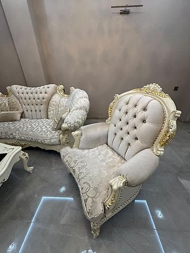 mavi divan: Klassik barokko üslubunda 3 parçalı dəst – 1 divan + 2 kreslo - Rəng — 2