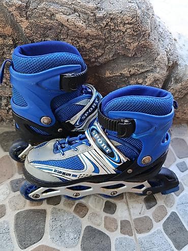 İnline konki (rollerblades), mavi-gümüş rəngdə. - Tənzimlənən ölçü — 1