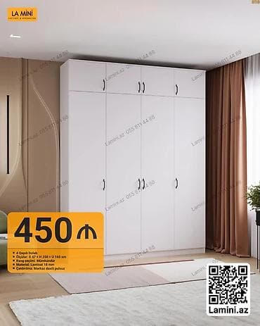 paltar dolab: Dördkapılı dolab – minimalist dizayn, geniş saxlama imkanı - Ölçülər — 1