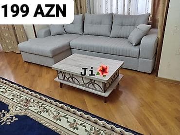 Künc divan və otaq üçün jurnal masası dəsti - Rəng: Açıq boz künc — 1