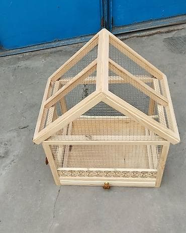 Akvariumlar: Taxta quş qəfəsi – “ev” formalı dizayn - Material: təbii ağac karkas — 3