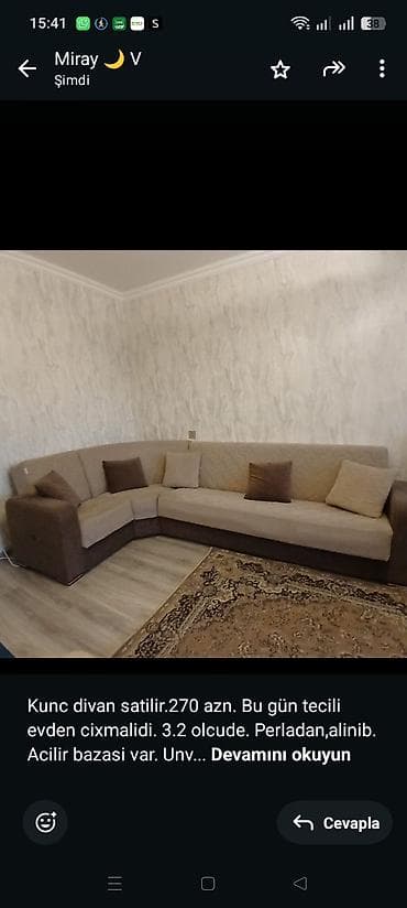 Kunc divan satilir.270 azn. Bu gün tecili evden cixmalidi. 3.2 olcude — 1