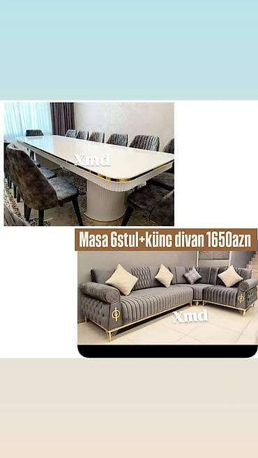stullar ev ucun: MDF boyalı yemək masası və 6 ədəd stul dəsti - Ölçü: 1×2 m - — 6