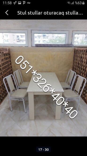 Masa və oturacaq dəstləri: Qonaq otağı üçün, Yeni, Dördbucaq masa, 6 stul — 17