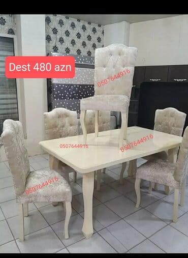 metbex stol stulları qiymetleri: Qonaq otağı üçün, Yeni, Açılmayan, Dördbucaq masa, 6 stul — 1