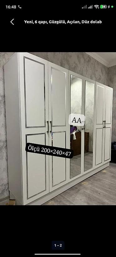 Yeni, 6 qapı, Güzgülü, Ağ, Açılan, Düz dolab