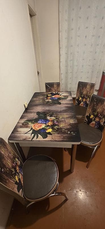 Mətbəx üçün, Yeni, Açılan, Dördbucaq masa, 4 stul — 1