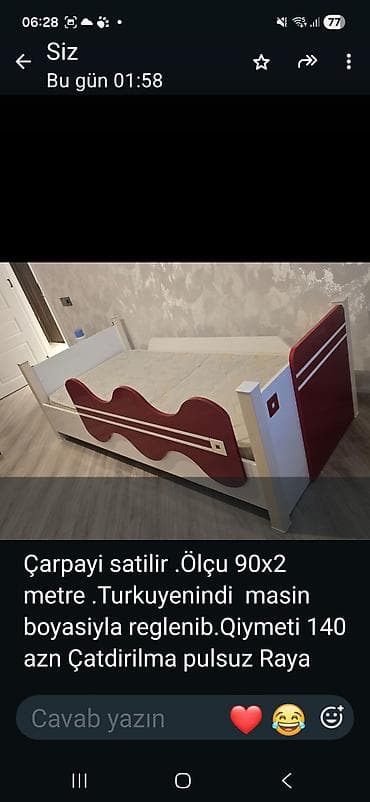 usag ucun manej: Uşaq çarpayısı - Ölçü: 90 x 200 sm - Material: Taxta konstruksiya - — 1
