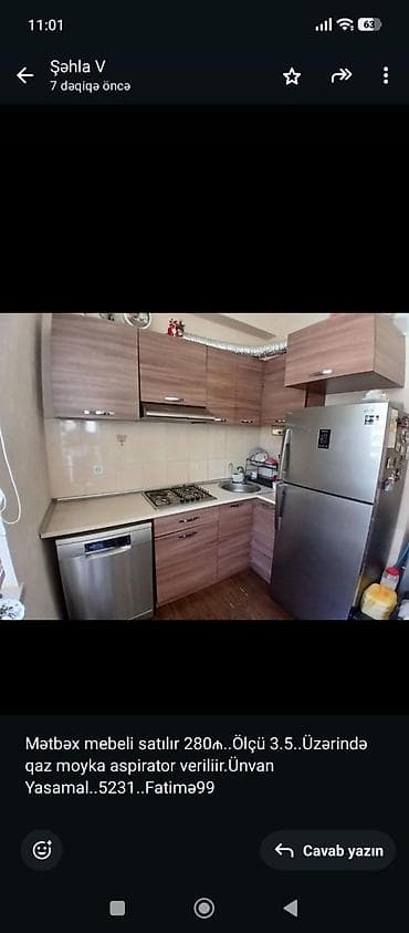 077 613 12 74 Mətbəx mebeli dəsti - Ümumi uzunluq: 3.5 m - Komplekt
