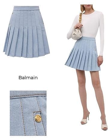 cins ətək: Balmain pliseli mini ətək original - Rəng: açıq mavi (denim effekti) — 1