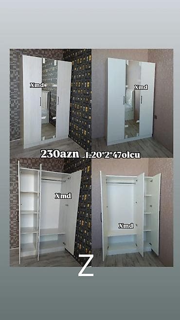 dolab ucuz: Yeni, 3 qapılı, Güzgülü, Ağ, Taxta, Açılan, Düz dolab — 1