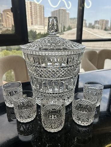 su samuru: Kristal likyor dəsti - Klassik kəsim naxışlı kristal material - Dəst — 1