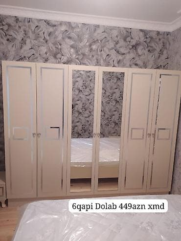 6 qapı, Güzgülü, Bej, Açılan, Düz dolab