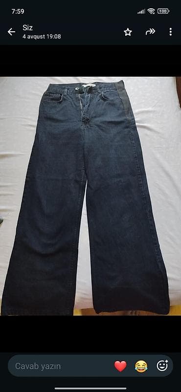 gun eynəyi: Qadınlar üçün geniş kəsimli cins şalvar - Rəng: tünd mavi (denim) - — 1