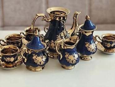 Qəhvə dəsti, rəng - Göy, Farfor — 2