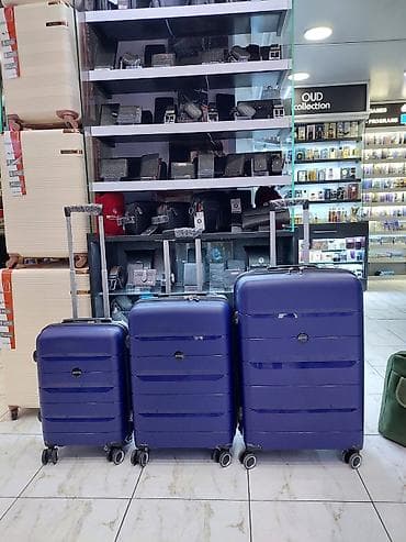 3-lü sərnişin çamadan dəsti – bərk korpuslu, dərin mavi rəng