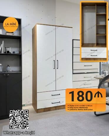 Açılan, 2 qapılı Düz dolab, Qarderob, paltar dolabı