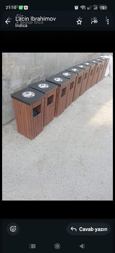 kanteynerler: Məhsul: Taxta üzlü zibil qutuları (üstü metal küllük/siqaret qutusu — 3