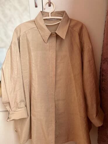 Bej rəngli oversize qadın köynəyi - Model: uzun kəsimli, oversize