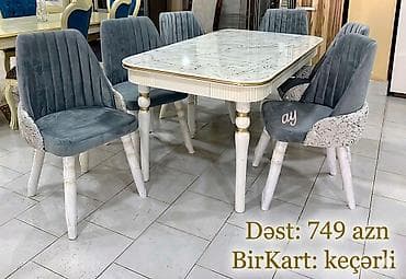 stol ustul: Yemək otağı dəsti – mərmər naxışlı masa və 6 ədəd kreslo tipli stul — 1