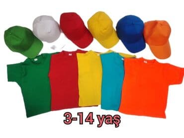 детские футболки однотонные: Rəngli T-shirt
Rəngli kepka 
Rəngli futbolka
3-14 yaşa kimi — 1
