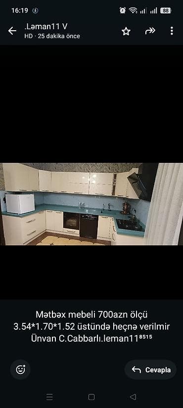 Mətbəx mebeli 700azn ölçü 3.54*1.70*1.52 üstündə heçnə verilmir Ünvan