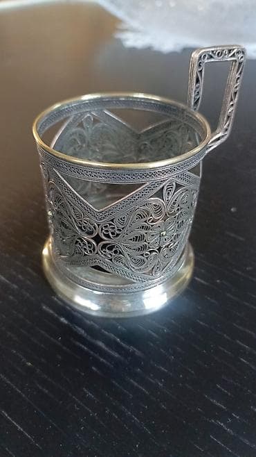 ramanı şuşa: Misdən,qədimi fincan altlığı (stəkan üçün qulplu podstakanik) - — 2