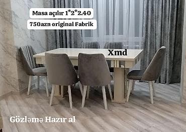Açılan masa və 6 ədəd stul dəsti - Masa mexanizmlə açılır: 1×2 m