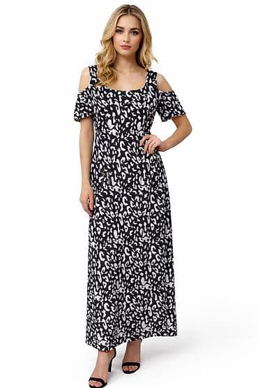 Qadınlar üçün maxi don - Rəng və naxış: qara fon üzərində kontrast ağ — 1