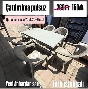 stul plastik: Plastik masa dəsti – Türk istehsalı - Komplekt: qatlanan düzbucaqlı — 1