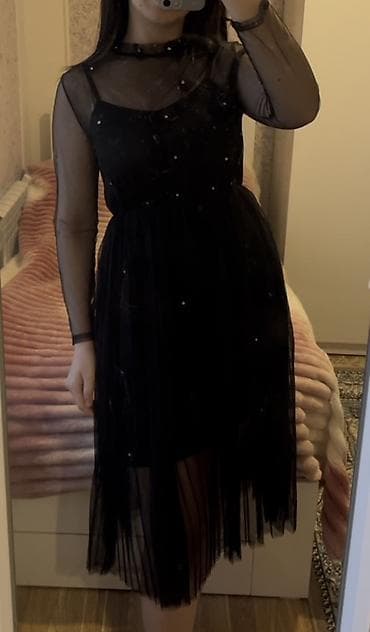 ucuz kurtkalar: Qara şifon/tyul don - Rəng: Qara - Dizayn: İkiqatlı – içdə qara — 1