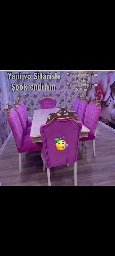 Qonaq otağı üçün, Yeni, Dördbucaq masa, 6 stul