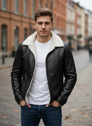 dəri gödəkçələr kişi: Kişi üçün dərili qış gödəkçəsi - Rəng: qara (xarici hissə), içlik — 2