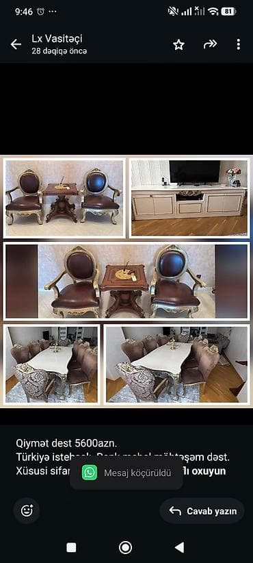 Ev və bağ: Qiymət dest 5600azn. Türkiyə istehsalı Renk mebel möhtəşəm dəst — 1