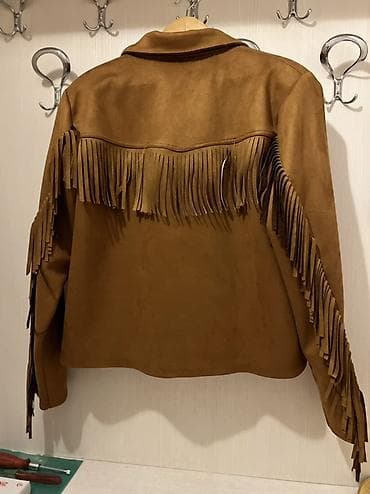 sumqayitda jaket: Qəhvəyi rəngdə süet görünümlü fringeli qadın gödəkçə - Stil — 2