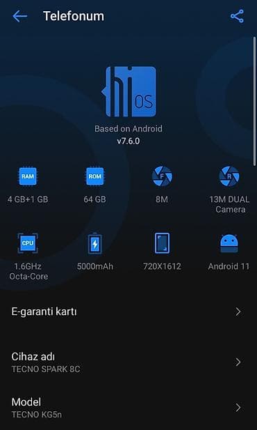 tecno telefon: Tecno Spark 8C, 64 GB, rəng - Göy, Barmaq izi — 3