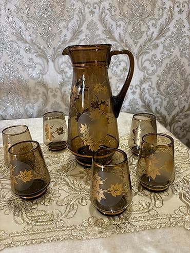 hacar nabor: Qəhvəyi şüşədən dekorativ sürahi və stəkan dəsti - Komplekt: 1 ədəd — 1