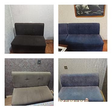 işlenmiş divan: Mini divanlar 3 ədəd göy 1ədəd açıq göy 1ədəd qara 2ədəd açıq — 1