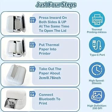 note: Mini Portativ Termal Printer (Bluetooth) Kiçik ölçülü, rahat daşınan — 3