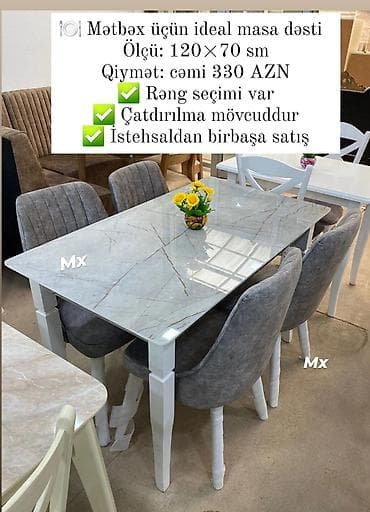 plasmas oturacaqlar: Mətbəx üçün ideal masa dəsti - Ölçü: 120 × 70 sm - Qiymət: cəmi 330 — 1