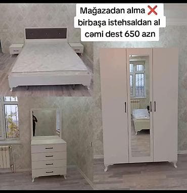 komodlar: Yataq otağı mebel dəsti Tərkibi: - Çarpayı (başlıq hissəsi yumşaq — 1