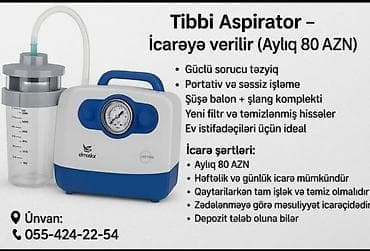 Tibbi aspirator – icarəyə verilir Xüsusiyyətlər: - Güclü sorucu