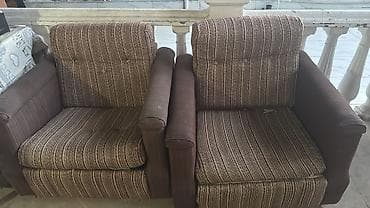 Iki ədəd yumşaq kreslo dəsti. - Rəng: qəhvəyi tonlarda, xətli parça