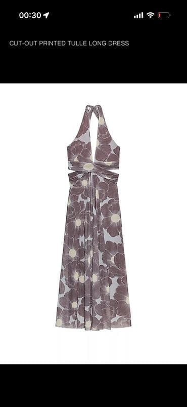 saat sekilleri: Məhsul: Cut-Out Printed Tulle Long Dress - Uzun tül paltar, üzərində — 1