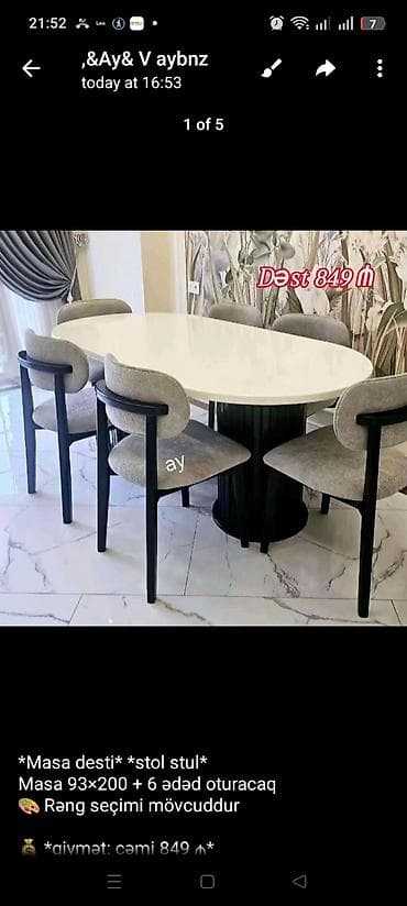 *Masa desti* *stol stul* Masa 93×200 + 6 ədəd oturacaq 🎨 Rəng seçimi