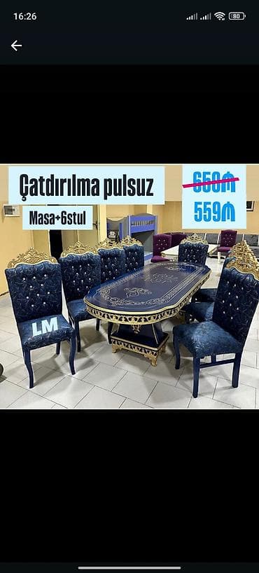 Qonaq otağı üçün, Yeni, Açılmayan, Oval masa, 6 stul — 1