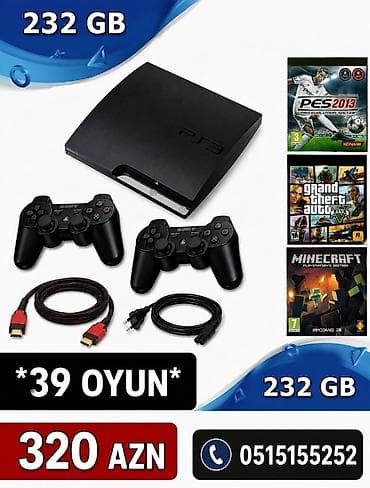 Sony PlayStation 3 (PS3) oyun konsolu – 232 GB yaddaş Komplekt: - PS3